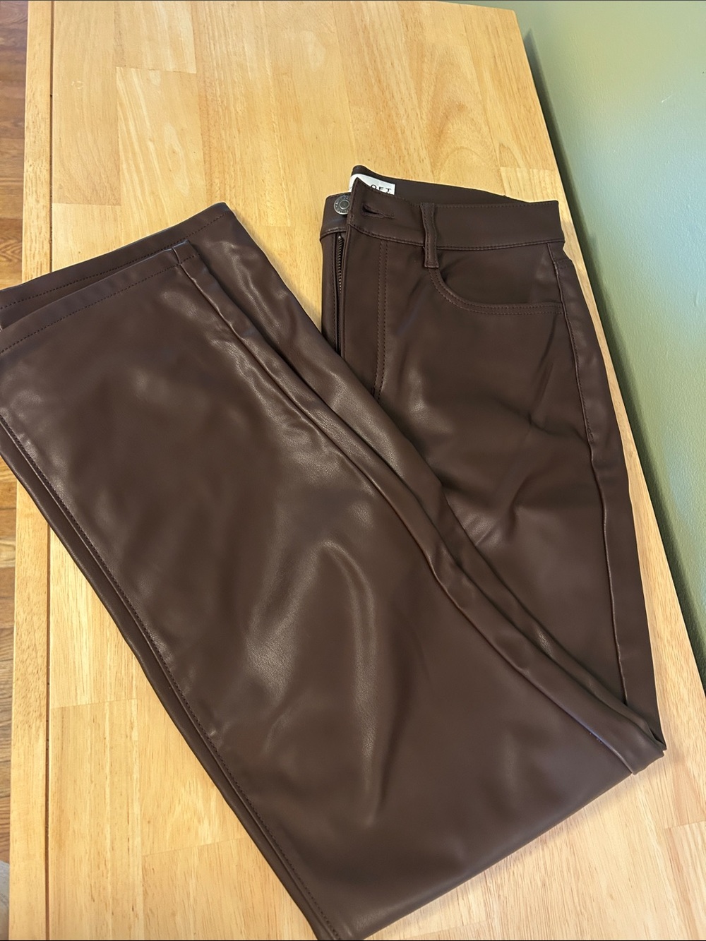 LOFT Brown Faux-Leather Straight pants